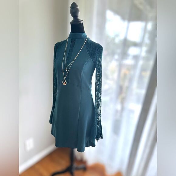 Free People It’s Now or Never Mini Night Out Dress in Teal Jewel Size L - Picture 10 of 16